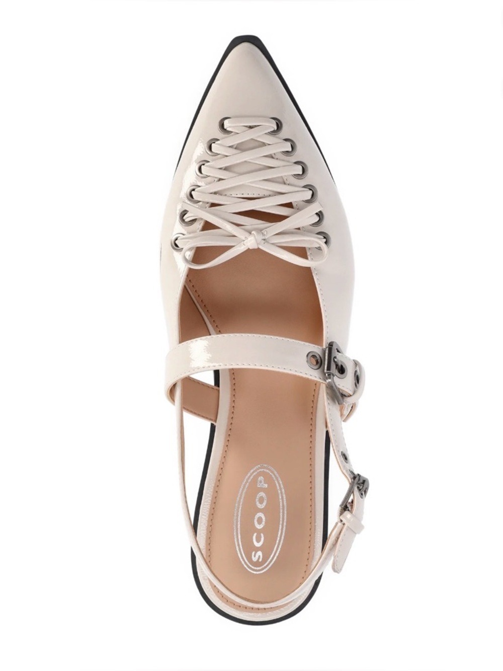 White Patent Corset Lace Slingback Flats Size 7